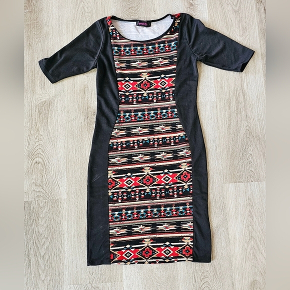 Large Annabelle USA Bodycon Dress – Tribal Print Panel - Picture 1 of 6